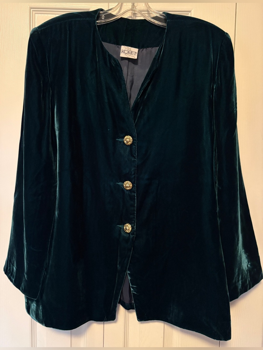 Vintage Koret Emerald Green Crushed Velvet Blazer Gold Button Jacket 14